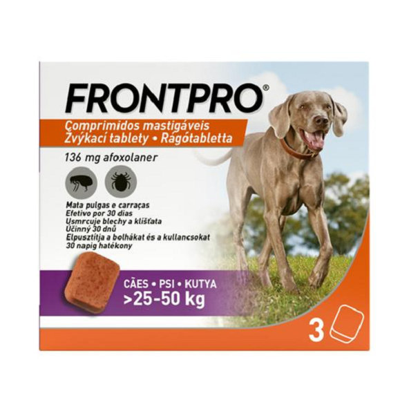 FRONTPRO L 136mg žuvacie tablety pre psy proti kliešťom a blchám >25–50 kg, 3tbl