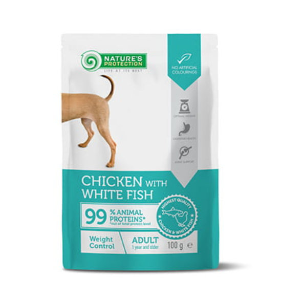 Natures Protection dog adult weight control chicken & white fish kapsičky pre psy 22 x 100g