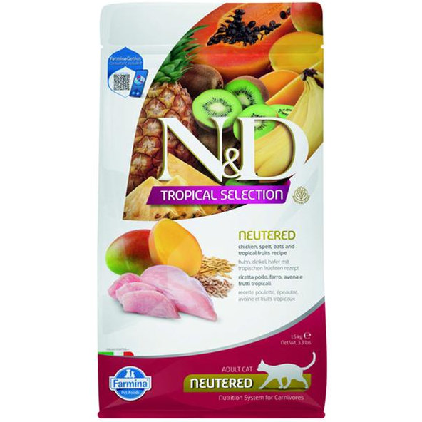 Farmina N&D cat TROPICAL SELECTION (AG) adult neutered, chicken granule pre mačky 1,5kg