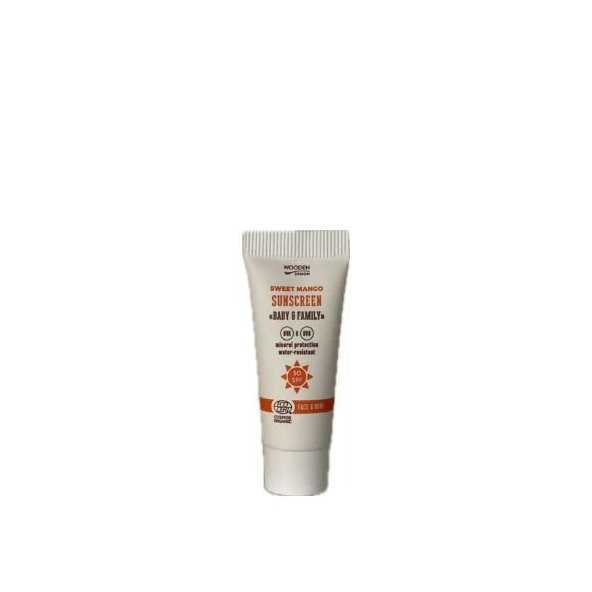 Minerálny opaľovací krém na telo a tvár Mango Baby & Family SPF50 Wooden Spoon mini 10ml vzorka