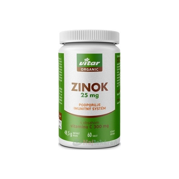 VITAR ORGANIC Zinok na podporu imunitného systému 25 mg, 60 tbl