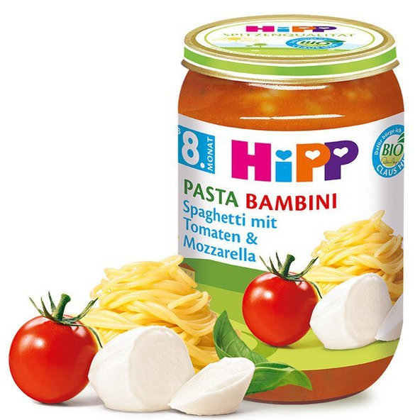 HIPP Príkrm Špagety s rajčinami a mozzarellou, Junior menu (od ukonč. 8. mesiaca) 220 g