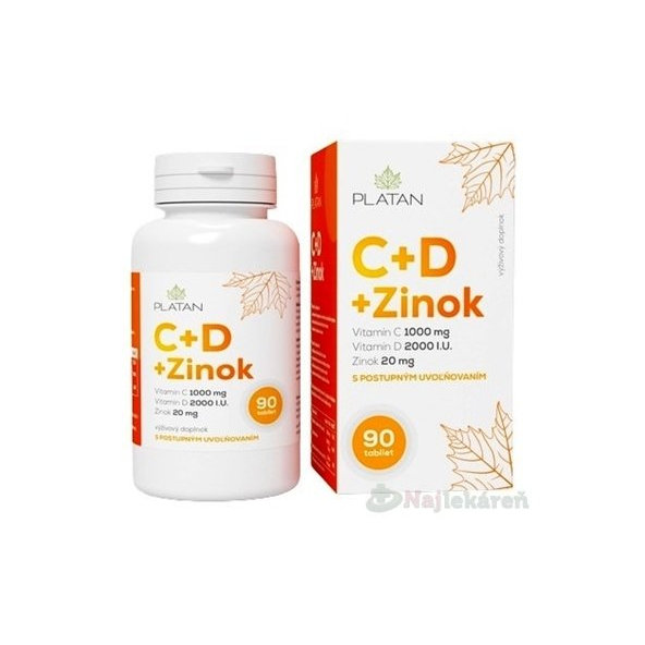 PLATAN Vitamín C + D + Zinok