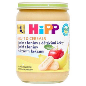 HiPP Príkrm ovocný BIO jablká a banány s detskými keksíkmi 190g