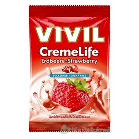 VIVIL BONBONS CREME LIFE Strawberry, drops so smotanovo jahodovou príchuťou, bez cukru 60g