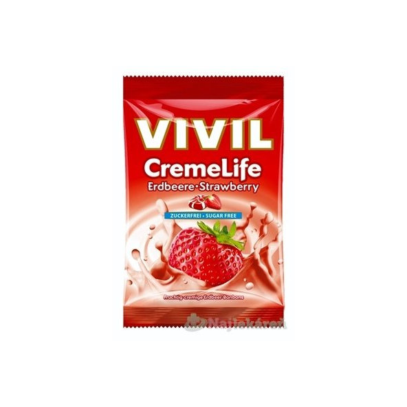 VIVIL BONBONS CREME LIFE Strawberry, drops so smotanovo jahodovou príchuťou, bez cukru 60g