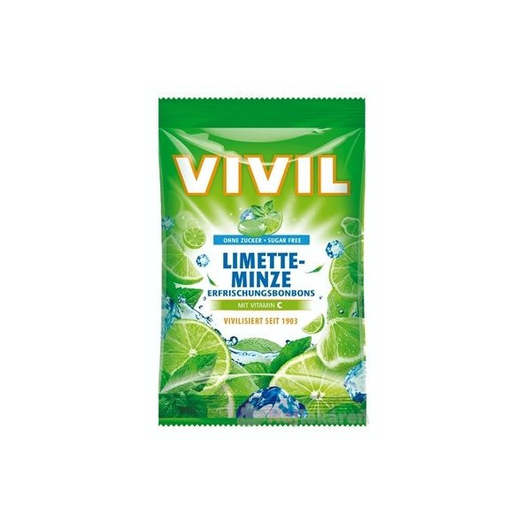 VIVIL BONBONS LIMETTE-MINZE, drops s príchuťou limetka a pepermint s vitamínom C, bez cukru, 60g