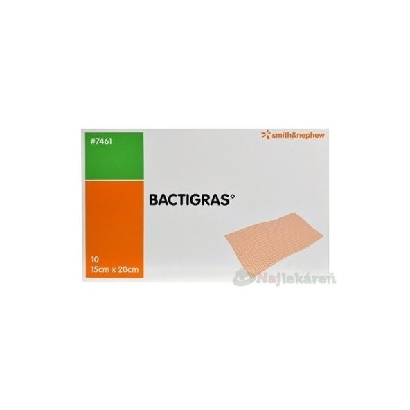 BACTIGRAS Krytie na rany 15x20cm, sterilné antiseptické tylové s chlórhexidín acetátom 10k