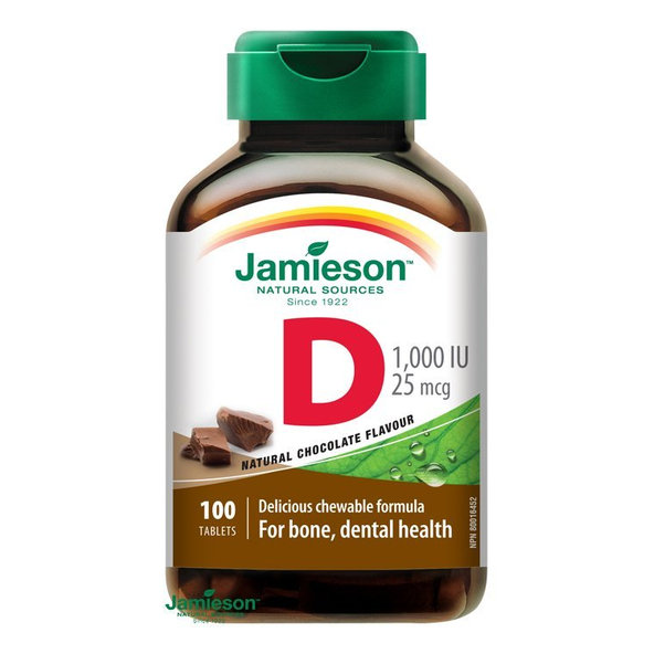 Jamieson Vitamín D3 1000 IU na cmúľanie s príchuťou čokolády 100 tabliet