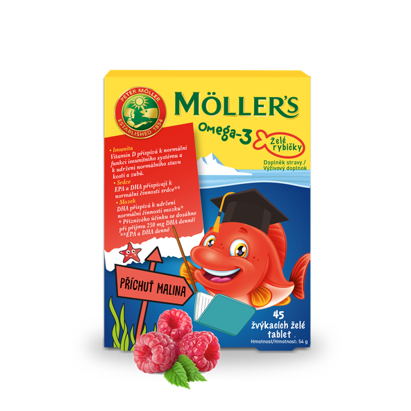 MOLLER´S Omega 3 Želé rybičky s malinovou príchuťou 45 tbl.