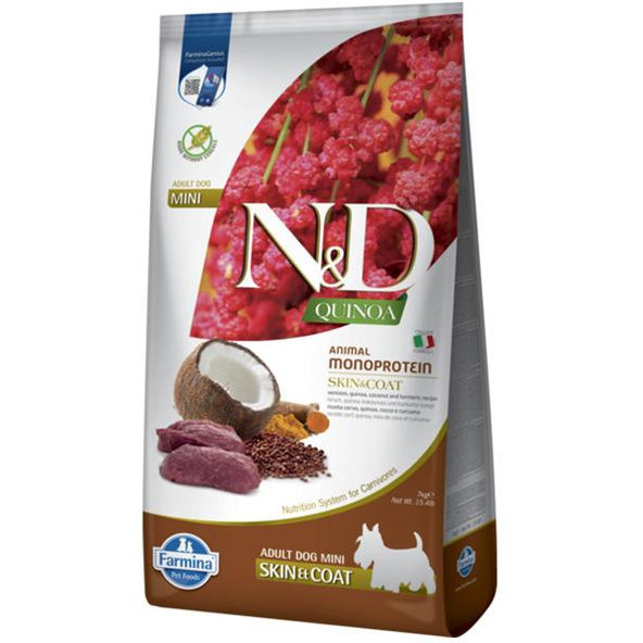 Farmina N&D dog QUINOA (GF) adult mini, skin & coat, venison & coconut granule pre psy 7kg