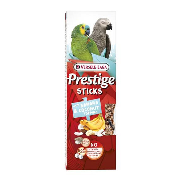 Versele Laga Prestige Sticks Parrots maškrta pre veľké papgája s banánom a kokosovou polevou 2ks, 140g