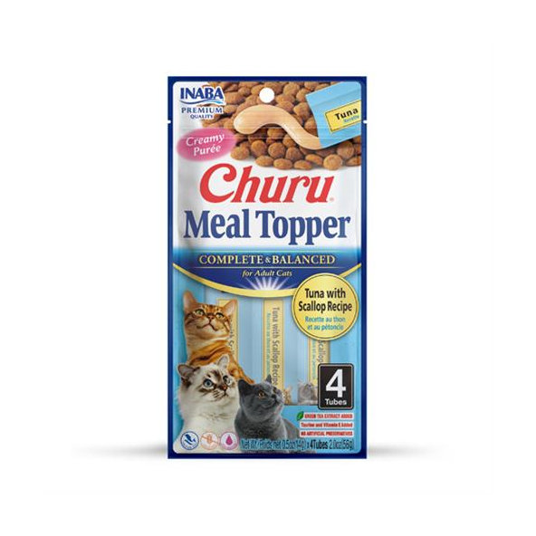 Maškrta pre mačky Inaba Churu Meal Topper cat Tuniak s hrebenatkou 4 tuby 56g