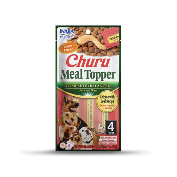 Maškrta pre psy Inaba Churu Meal Topper dog Kura s hovädzím mäsom 4 tuby 56g