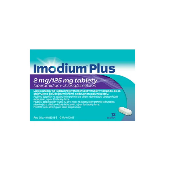 Imodium plus hnačka, plynatosť, kŕče 12 tabliet